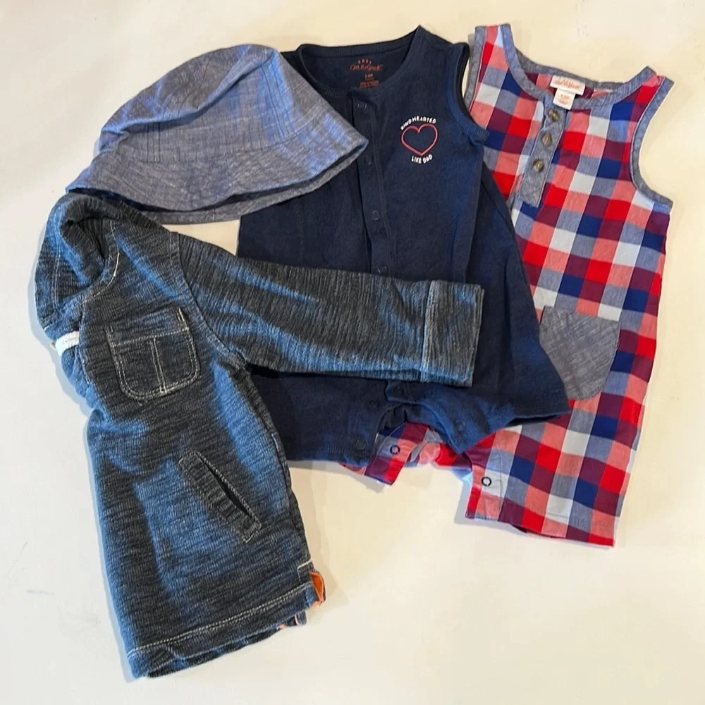 Cat and Jack, Oshkosh - 3/6, 6/9‎ month rompers, hat